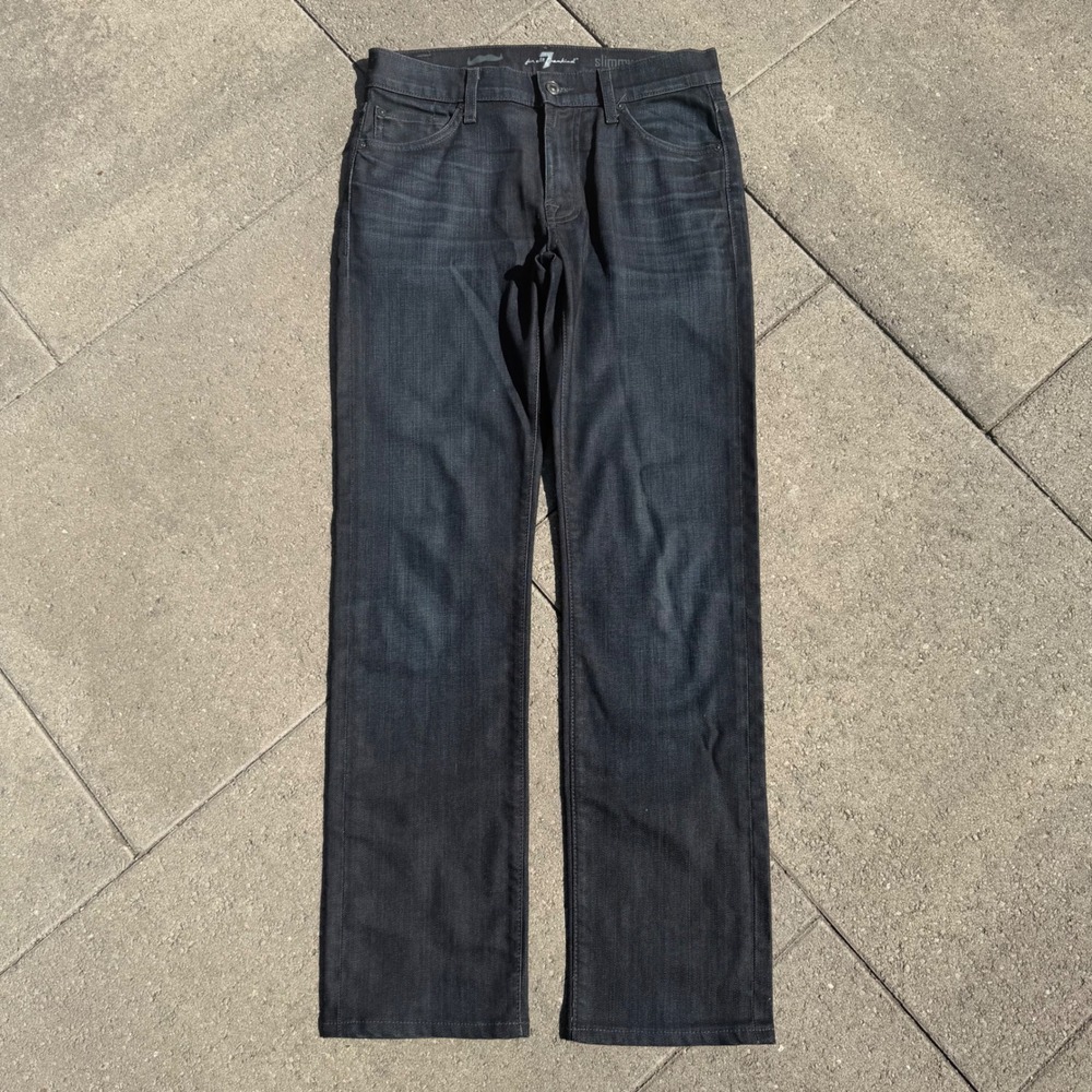 7 For All Mankind Slimmy Dark Wash Slim Straight Jeans Mens 29x30